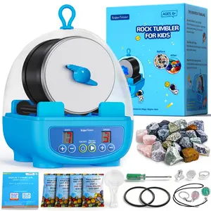 KomeStone K5 Rock Tumbler for Kids & Starters– Dual Noise-Reducing Rock Polisher with Timer, 3 Speeds & Memory Function, Complete Stone Tumbling Kit with Gems & All Accessories – A Fun STEM Gift