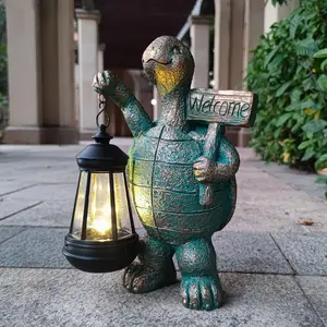 Garden Statues Turtle with Solar Lantern Outdoor Decor-Turtle Solar Figurines Lights Decorations for Patio Yard Lawn Ornaments-Gifts for Birthday Easter Housewarming