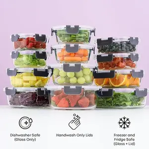 24pc Borosilicate Glass Storage Containers with Lids | 12 Airtight/Freezer Safe Food Storage Containers for Pantry and Kitchen | Meal Prep Container for Lunch | Glass Tupperware Set