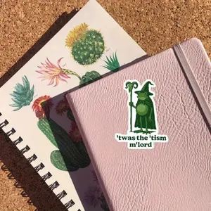 (5 Pack) 'Twas The Tism M'lord Funny Frog Wizard Sticker to Decorate Water Bottles, Laptops & Tablets and More Funny Stickers