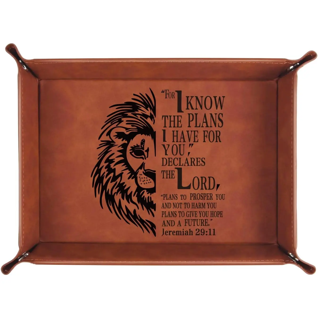 Christian Gifts,Leather Tray Engraved Personalized Tray,Bible Verse Faith Religious Birthday Inspirational Gifts,Valet Desktop Storage Organizer (Jeremiah 29:11)