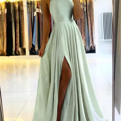 princess polly baby blue dress Leely Women Dusty Blue Bridesmaid Dress Detachable Straps A Line Chiffon Wedding Guest Dress with Slit main image 1