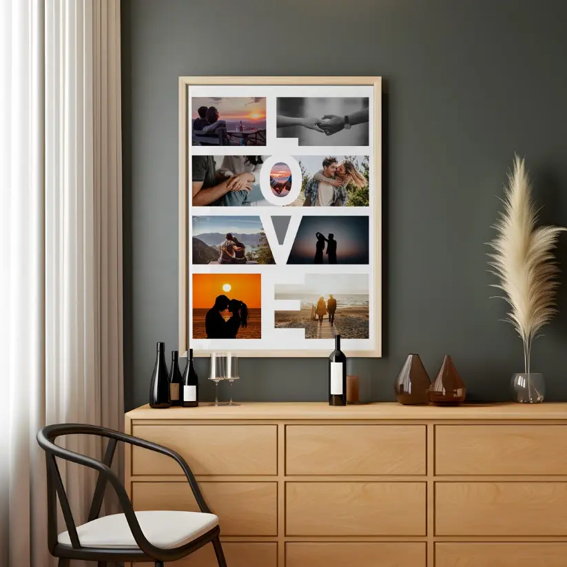 Custom Photo Collage Frame Valentines Poster | Anniversary Gift for Boyfriend and Girlfriend, Family