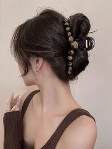 Beaded Decor Acrylic Hair Claw, Elegant Hair Accessories for Women & Girls, Minimalist Headwear Suitable for Thick Hair, Hair Clip