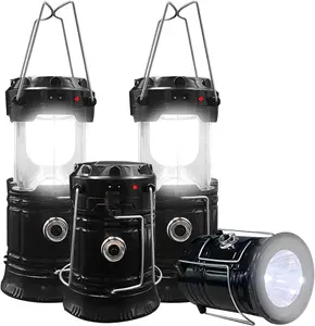 4-Pack Collapsible LED Camping Lantern, Solar USB Rechargeable Waterproof Emergency Flashlight, Portable Survival Lights for Power Outage, Hurricane, Hiking, Indoor & Outdoor