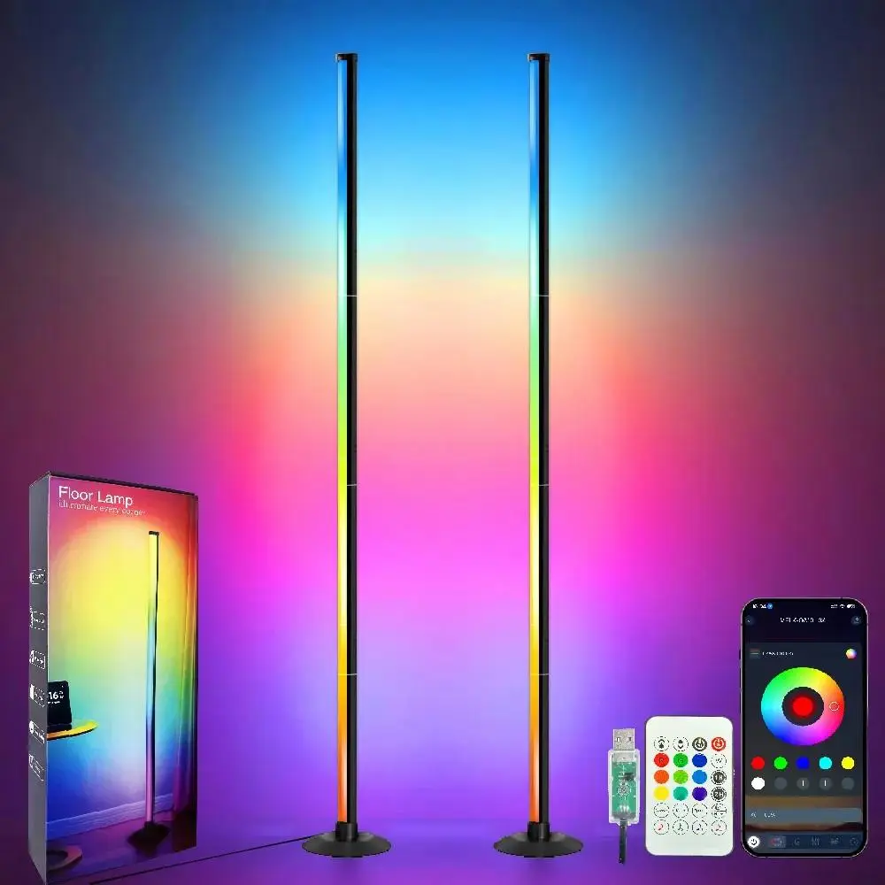 RGBIC Smart LED Floor Lamp, Modern Minimalist Corner Lamp with Remote Control, RGBIC Ambient Light for Bedroom, Gaming Room Home Decor
