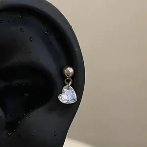 1PCS Love Heart Transparent Zircon Pendant Stainless Steel Ear Bone Nail New Trendy Screws Earrings Piercing Body Jewelry