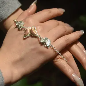 ”Ethnifly“ 925 Sterling Silver Pink Dream Butterfly Chain Bracelet  Gradient Wings with Side Butterflies Silver Jewelry