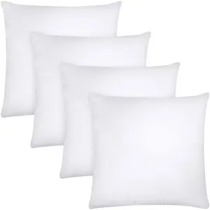 Bedding Throw Pillows (Set of 4, White), 18 x 18 Inches Pillows for Sofa, Bed and Couch Decorative Stuffer Pillows