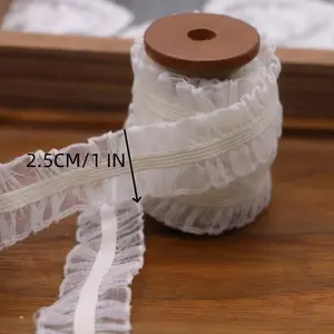 5 Yards Elastic Lace Trim, 1 Inch Ruffled Edge, Fabric Ribbon For DIY Craft, Sewing, Wedding Decor, Clothing Accessories, White/black