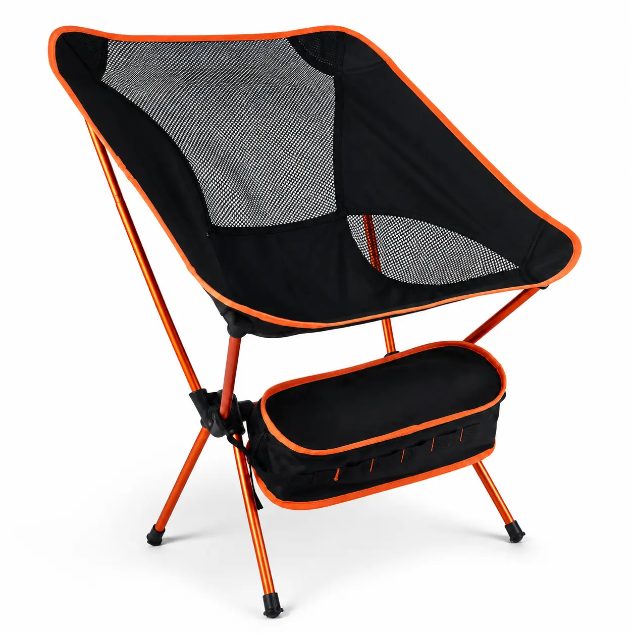 Portable Folding Camping Chair - Wide Legs, Lightweight Frame, Compact Folded, Under-Seat Storage, Breathable Mesh for Camping/Fishing Outdoor Activities