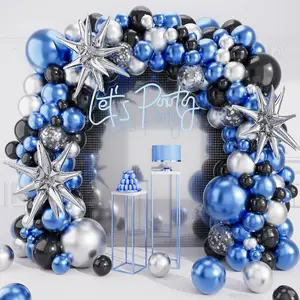 Blue  Black Balloons Arch Garland Kit-Metallic Blue Balloon  Explosion  Foil Balloon 127 count for Birthday,, Shower,Graduation,Easter Party Decorations.