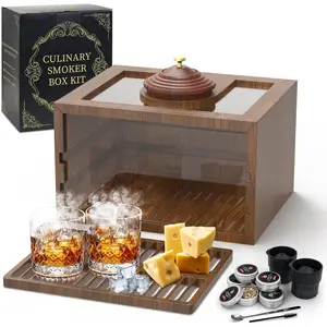 Cocktail Whiskey Smoker Kit, Drink Smoker Kits Smoker Infuser Kit, Smoking Box for BBQ Lovers/Men, Old Fashioned Whiskey Smoker with 6 Flavors Wood Chips & 2 Bourbon Ice Cube Molds Fits Indoor