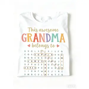 Custom Grandma T-Shirt, Personalized Grandkids Name Word Search Tee, This Awesome Grandma Belongs To Casual Outfit, Custom Family Gift Shirt