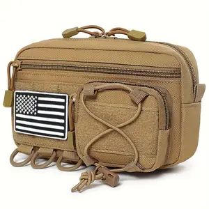 Tactical Molle Pouch with Front Drawstring Pocket EMT EDC Utility Organizer Bag for Hiking Waist Pack Send a Flag Badge