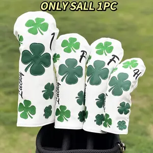 Four-Leaf Clover Pattern Golf Club Head Covers, Golf Accessory, PU Material for Drivers & Hybrids, Durable Protection for Your Clubs