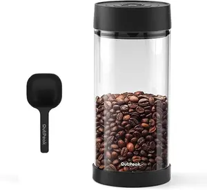Neo 2025 Automatic Vacuum Coffee Canister, 1.35L for 17.6oz Coffee Beans, One-Button Operation,Large Airtight Coffee Canister with Scoop,Coffee Storage Container Clear Glass(Champion's Choice)