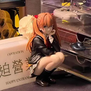 11cm Anime Girl Asuka Academic-Style Squatting Pvc Action Figure Collectible Model Desktop Decoration Toys Fans Birthday Gifts