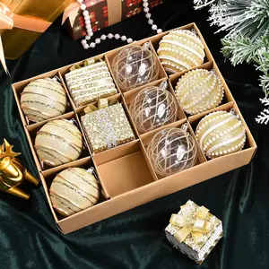 12Pcs 80mm/3.15inch Champagne Christmas Ball Ornaments Set, Shatterproof Hanging Christmas Tree Glitter Ornaments Bulk for Xmas Tree Holiday Wedding Party Decorations (Champagne)