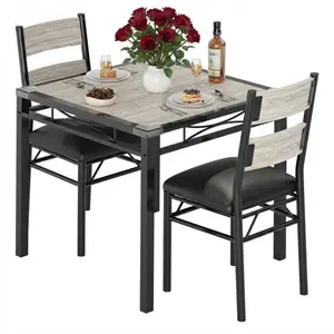 Garvee Modern 3-Piece Dining Table Set with Sturdy Metal Legs and Thickened Steel Frames, Upholstered Chairs, and Corner Protectors, Ideal for Apartments or Dining Rooms in Retro Gray
