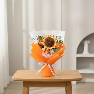 Handmade Crochet Artificial Flower Bouquet, Flower Design Wrapped Bouquet, 1 Count Creative Gift for Birthday, Proposal & Thank-You Occasions #GLOBAL PICKS