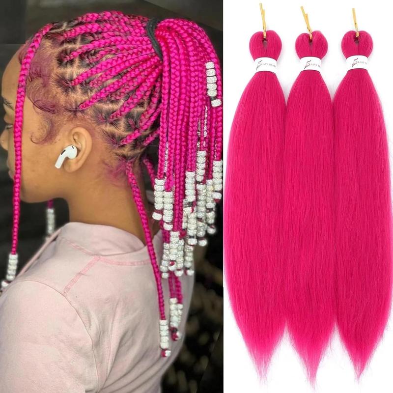 Pre Stretched Braiding Hair Dark Hot Pink Braiding Hair Pre Stretched Hair Extensions Fashion Braiding Hair Pre Stretched Magenta Pink Braiding Hair For Braids(#Magenta Pink,3Packs,20inch)