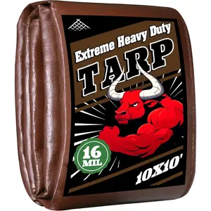 Tarp 10x10ft Heavy Duty  16 Mil Tarps,UV-Resistant,-Proof,Black&Brown Multipurpose Tarps,for Outdoor Pool,Camping,Tent,Roof,Garden,Etc -by