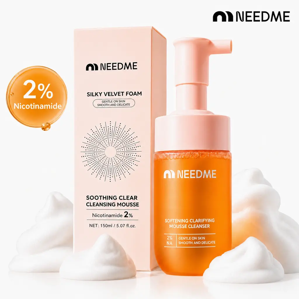 NEEDME 2% Niacinamide Facial Cleansing Mousse - Daily Gentle Amino Acid Foam Wash for Moisture & Radiant Skin, Glycerin, Lightweight, Cleanser, Calming, Hydrating, Radiance, Witch Hazel, Mild