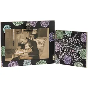 Primitives Together We Make A Family 4x6 Chalk Paint Hinged Frame with Floral Patterns and Purple Green Hues for Cherished Family Moments