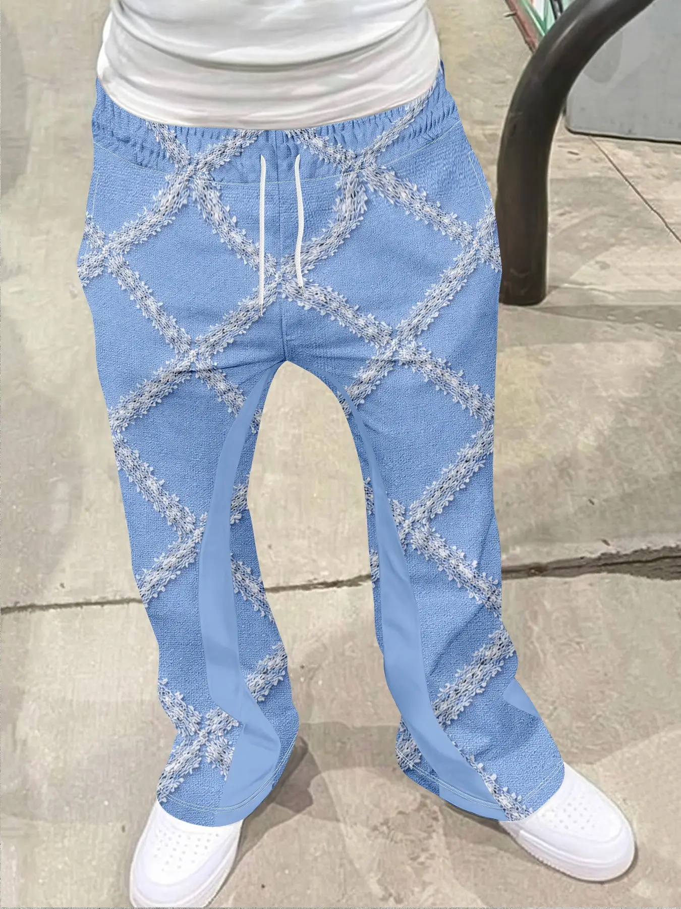Men's Vintage Bell Bottomed Pants, Luxe Texture Print, Drawstring Sporty Long Pants, 3D Soft Breathable Fabric, Casual Daily Wear, Drawstring Casual Trousers