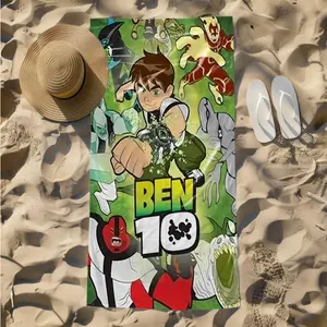 1 piece Ben 10 Transforming Heroes and Alien Warriors Collection themed beach towel - Modern-style flannel blanket, suitable for sofas and beds, all-season use, super soft and comfortable, digital printing, 100% polyester material, machine