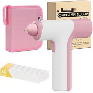 Cordless Hot Glue Gun, Auto Dispensing Craft Glue Gun with 30 Pcs Glue Sticks, 3Ah Type-C Rechargeable Glue Gun Kit with Storage Case (Pink)