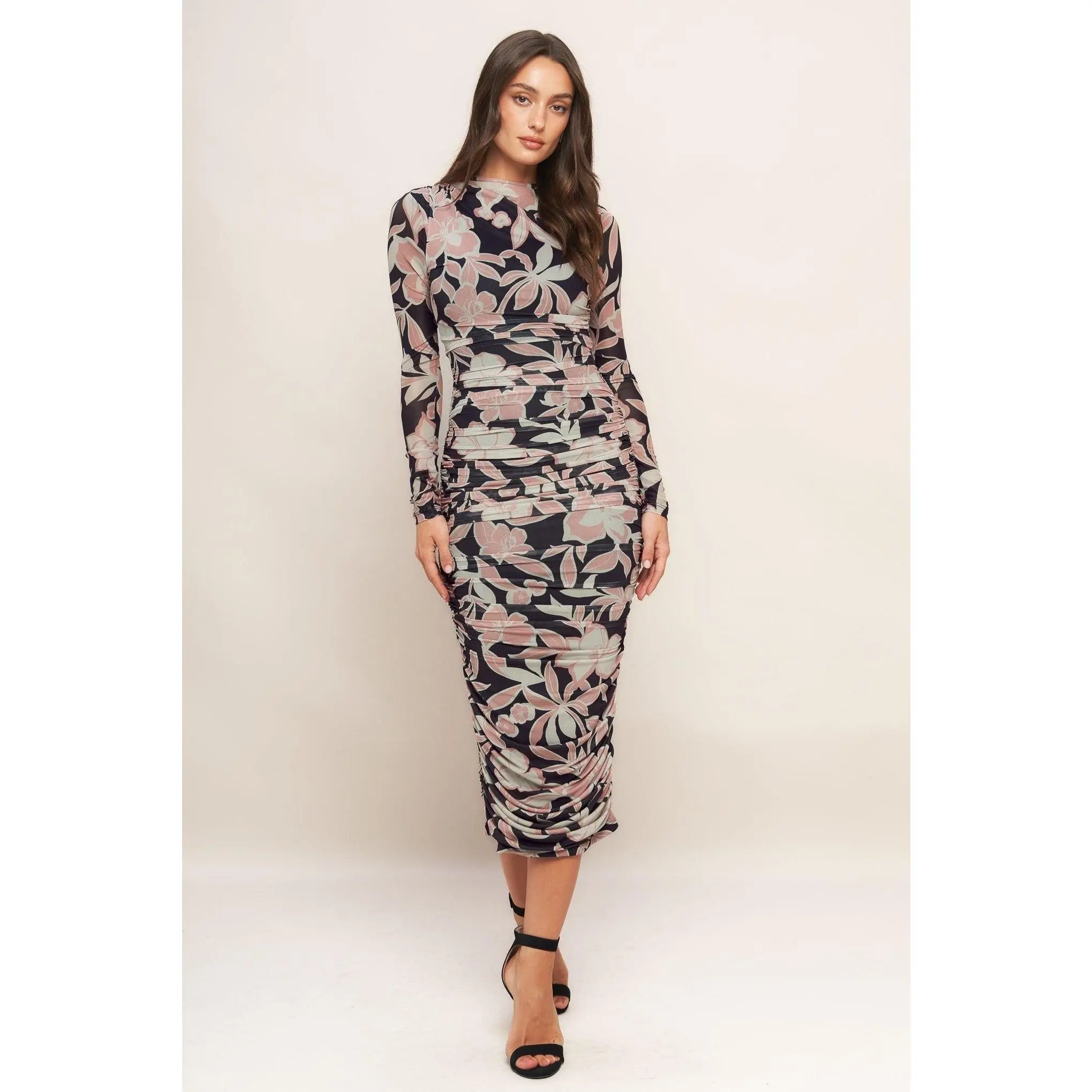 MUTED ROMANCE POWER MESH MIDI DRESS