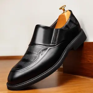 Large size men's business casual loafers, suitable for daily and casual wear, low top, round toe, solid color, simple on-and-off design, anti-slip wear-resistant rubber sole 81068