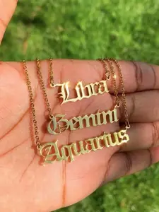 Creative Zodiac Sign Pendant Necklace, Name Engraved Pendant, Stainless Steel Jewelry for Party, Daily Clothing Decor, Trendy All-match & Exquisite Jewelry for Birthday Gift