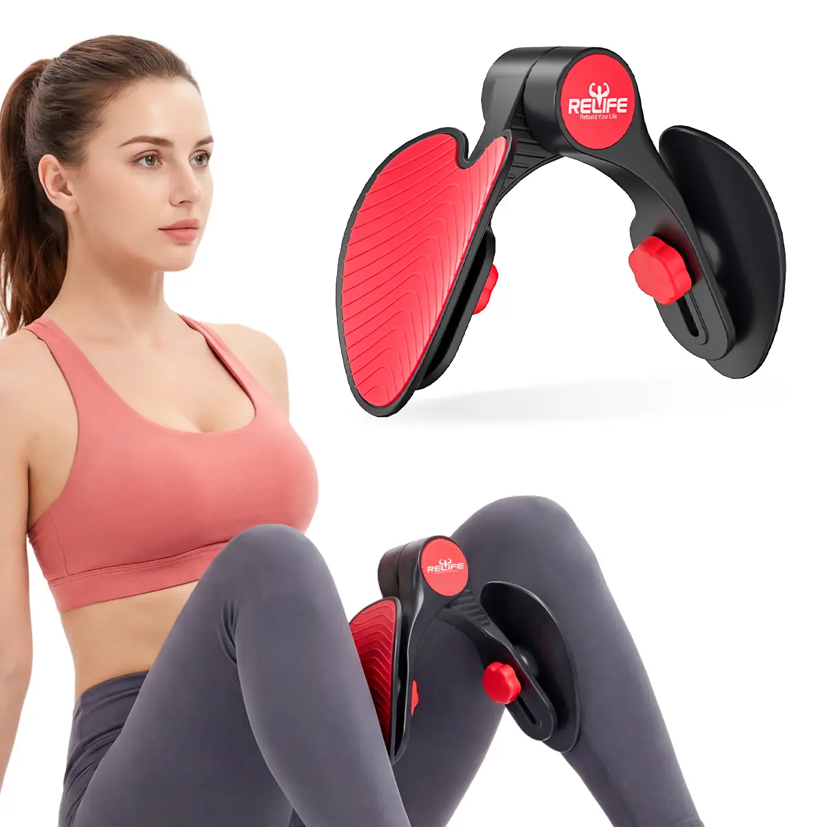 RELIFE REBUILD YOUR LIFE Adjustable Thigh Trainer for Inner Thigh & Leg Workouts, Black Pink Purple, Summervibes