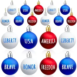 24 Pcs Patriotic Hanging Ball Ornaments for 4th of July, Memorial Day, Independence Day, Labor Day-Home Party & Christmas Tree Decor, Blue Red and White