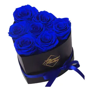 GLAMOUR BOUTIQUE 7-Piece Forever Flowers Heart Shape Box - Preserved Roses, Immortal Roses That Last a Year - Eternal Rose Preserved Flowers for Delivery Mothers Day & Valentines Day - Blue