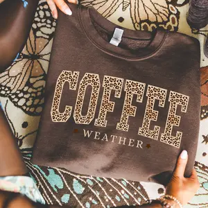 [SALE UP TO 45%] Retro Coffee Weather Sweatshirt, Fall Coffee Lover Gift, Cute Fall Sweatshirt, Leopard Shirt, Thanksgiving Shirt