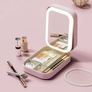 Travel Cosmetic Mirror Case LED Makeup Mirror Storage Case for Eyelash Station Brushes Cosmetic Tools Pink On-the-go Makeup Needs (Pink)