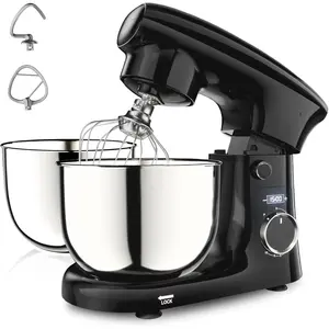 Stand Mixer, 4.2QT+5.3QT Two bowls Electric  Mixer, 10 Speeds with Digital setting 3-IN-1 Kitchen Mixer for Baking Cakes Cookie Bread Salad with Egg Whisk,Dough Hook,Flat Beater (Black)