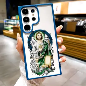 San Judas Pattern Clear Magnetic Phone Case , Compatible with MagSafe Silicone Bumper Protective Cover For Samsung S26 S25 S24 S23 S22 Ultra Plus FE Catholic