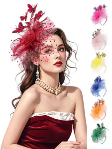 1pcs Butterfly Fascinators Hats for Women, Garden Tea Party Hats Vintage Kentucky Derby Hats Wedding Flower Cocktail Mesh Feathers Hair Clip for Christmas Party Fascinator Headpiece Accessories