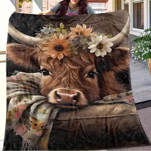Cozy Highland Cow Flannel Blanket - Soft & Warm, Ideal for Napping, Camping, Travel & Home Decor | Perfect Gift for Friends, Family & Loved Ones | Digital Print, Lightweight Polyester