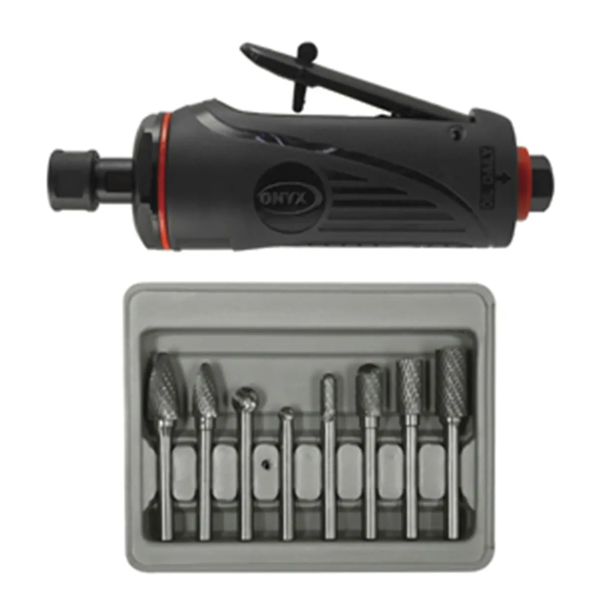 ONYX Composite Body Ergonomic Die Grinder Kit, 1/4" Medium Size, 22000rpm, Includes 2181 Double Cut Carbide Rotary Burr Set