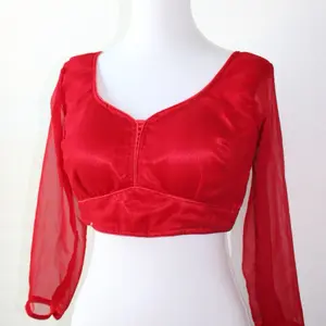 Red Saree Blouse with Sheer Full Sleeves - Perfect Statement Piece for Traditional Look