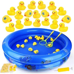 Duck Matching Game Toys for Kids - 20 Plastic Ducks with Numbers,34" x 7" Kiddie Pool |   Storage Bag, 2 Nets - Fun Memory Games - Water Outdoor Game for Children,Preschoolers,Birthday Party Carnival