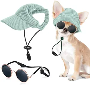 Small Dog Sun Hat & Sunglasses Set – Adjustable Puppy Baseball Cap with Ear Holes, Anti-Slip Strap Pet Summer Beach Visor for Small Dogs & Cats