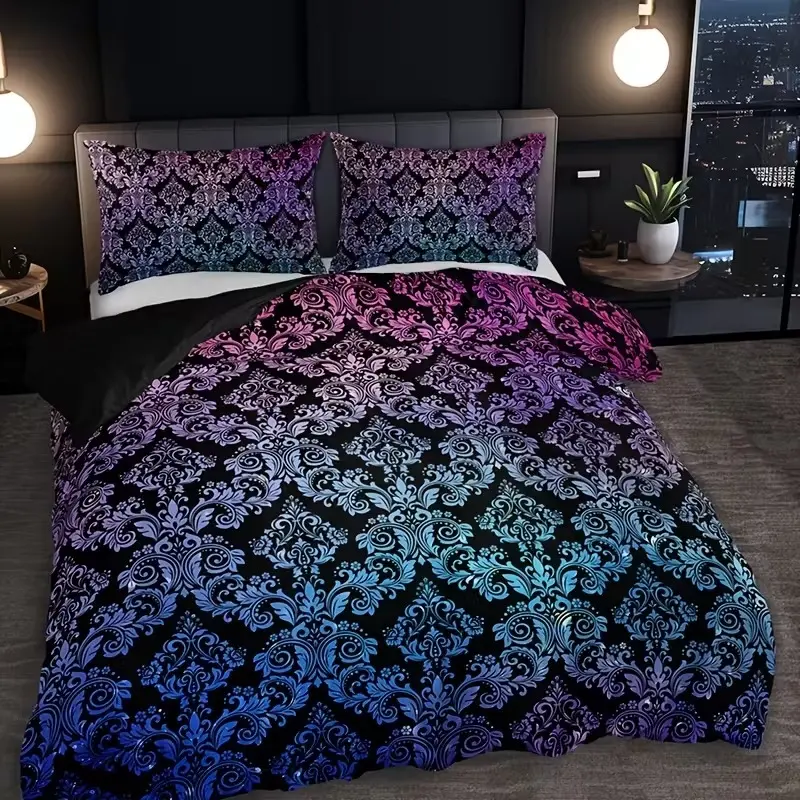 Three-Piece Gradient Mandala Bedding Set, Includes One Fitted Sheet and Two Pillowcases, Stylish Bedroom Decor, Perfect Gift Choice