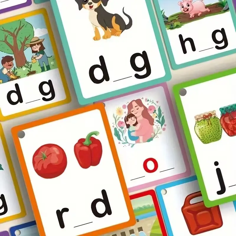 100 Pcs Dual-Sided Cvc Word Guessing Cards, Erasable Visual Letter Spelling Flashcards, Reusable Learning Toys for Kids, Educational Gift, Vocabulary Flashcards Set, Flashcards Learning Alphabet